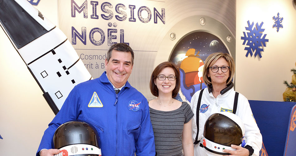Richard Perreault, maire de Blainville, Marie-Michèle Limoges, directrice de contenu scientifique et formation au Cosmodôme et Michèle Murray, vice-présidente à la commission de la culture